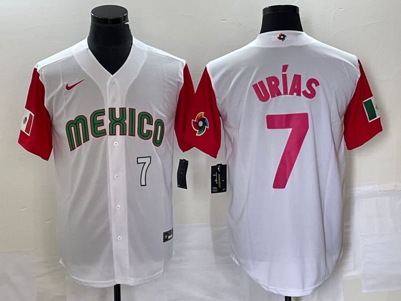 Men 2023 World Cub Mexico #7 Urias White pink Nike MLB Jersey19
